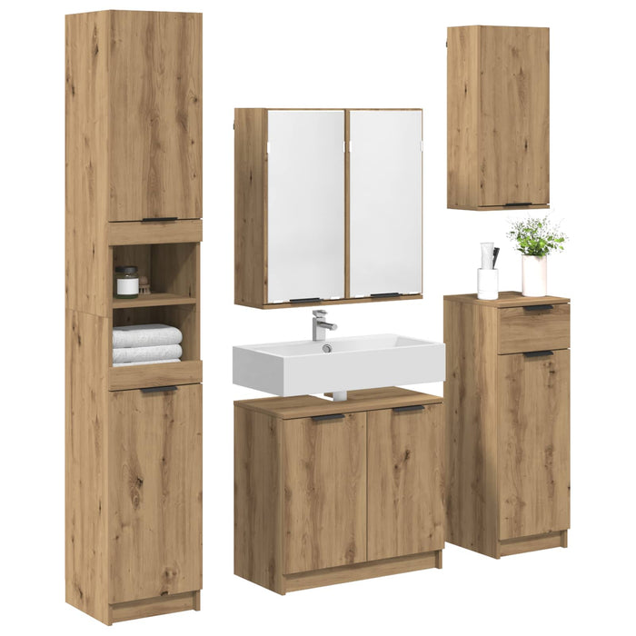 Set de mobilier pentru baie cu sertar 5 pcs Stejar Artizanal WALTI