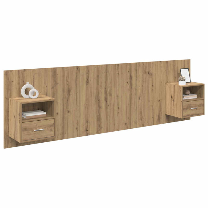 Tăblie cu Noptieră cu raft 3 pcs Stejar Artizanal Lemn compozit - WALTI WALTI