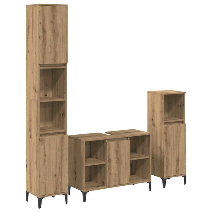 Set de mobilier pentru baie cu raft 3 pcs Stejar Artizanal - WALTI WALTI