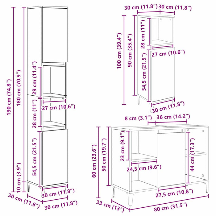 Set de mobilier pentru baie cu raft 3 pcs Stejar Artizanal - WALTI WALTI