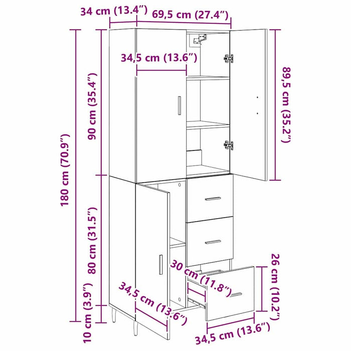 Bufet 2 pcs Stejar Artizanal 69,5 x 34 x 180 cm Lemn compozit WALTI