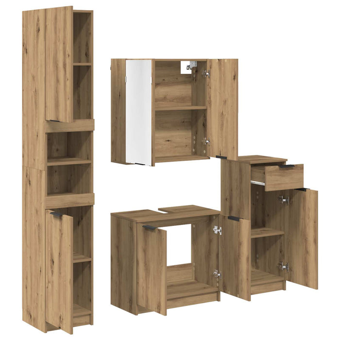 Set de mobilier pentru baie cu sertar 4 pcs Stejar Artizanal WALTI