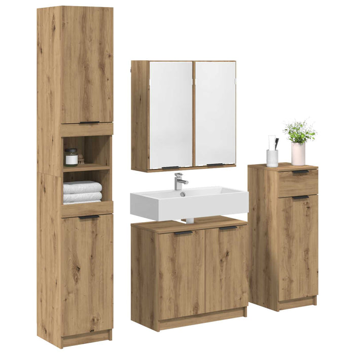 Set de mobilier pentru baie cu sertar 4 pcs Stejar Artizanal WALTI