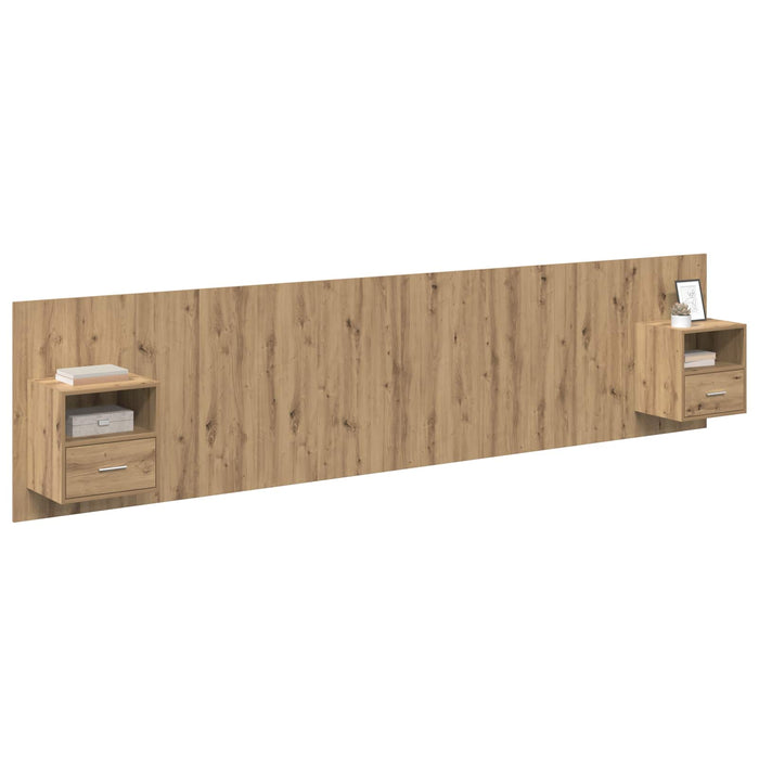 Tăblie cu Noptieră cu raft 3 pcs Stejar Artizanal Lemn compozit - WALTI WALTI