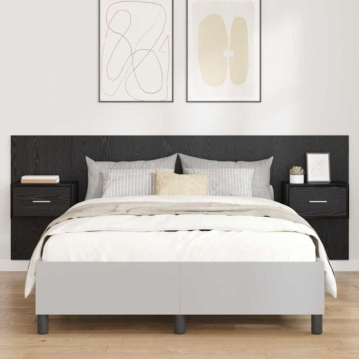 Tăblie cu Noptieră cu sertar 3 pcs Stejar Negru Lemn compozit - WALTI WALTI