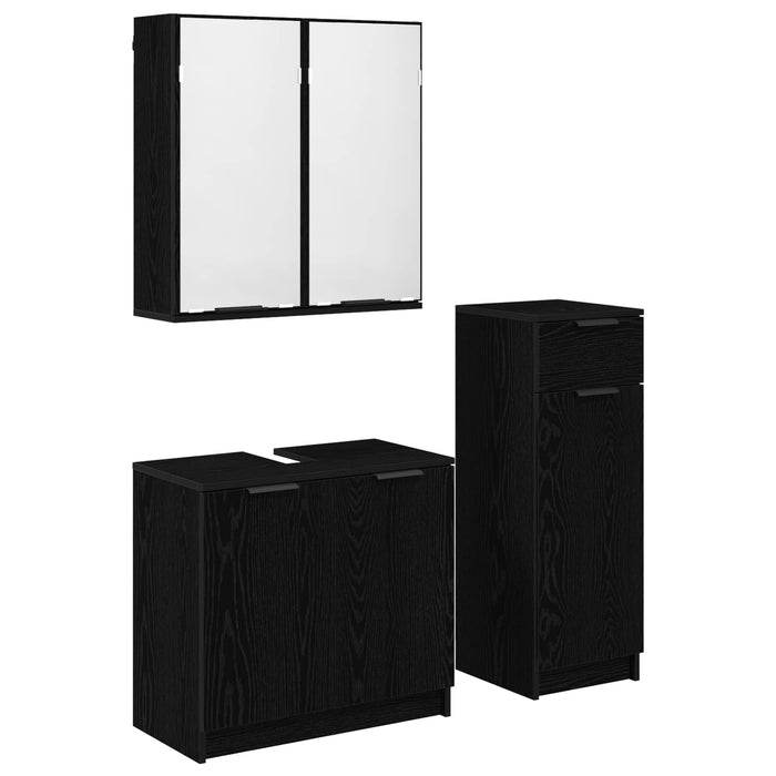 Set de mobilier pentru baie 3 pcs Stejar Negru Lemn compozit - WALTI WALTI