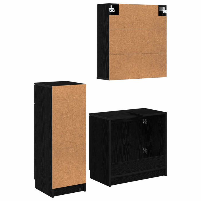 Set de mobilier pentru baie 3 pcs Stejar Negru Lemn compozit - WALTI WALTI