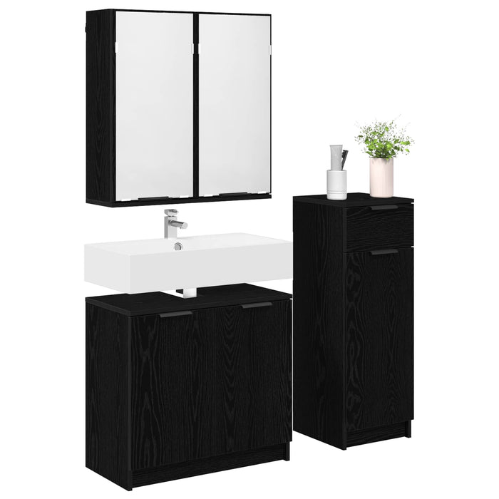 Set de mobilier pentru baie 3 pcs Stejar Negru Lemn compozit - WALTI WALTI