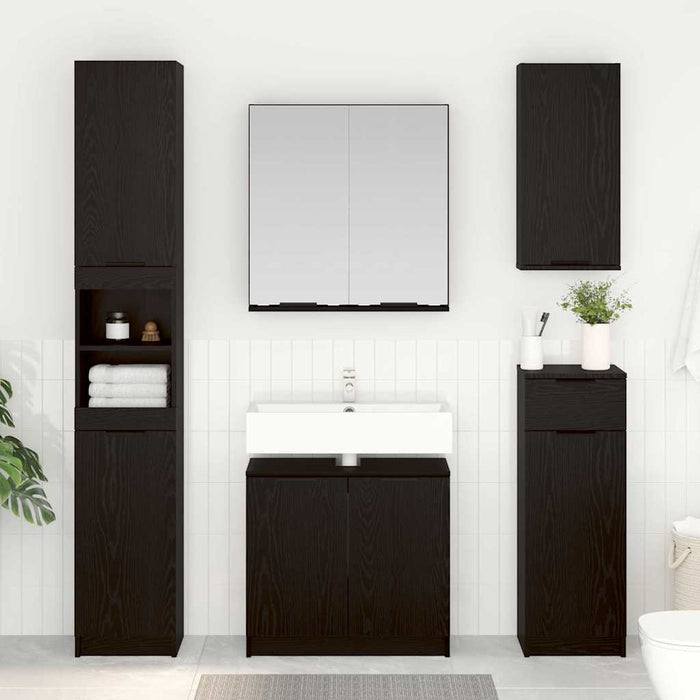Set dulap baie cu raft cu ușă 3 pcs Stejar Negru Lemn compozit - WALTI WALTI