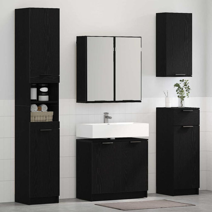 Set dulap baie cu raft cu ușă 3 pcs Stejar Negru Lemn compozit - WALTI WALTI