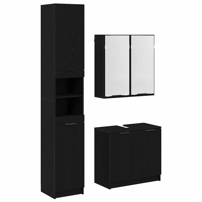 Set dulap baie cu raft cu ușă 3 pcs Stejar Negru Lemn compozit - WALTI WALTI