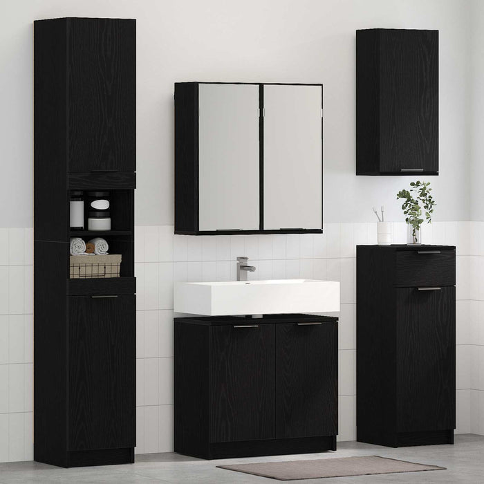 Set de mobilier pentru baie 5 pcs Stejar Negru Lemn compozit - WALTI WALTI
