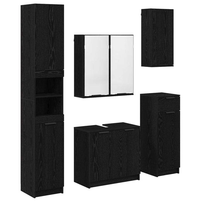 Set de mobilier pentru baie 5 pcs Stejar Negru Lemn compozit - WALTI WALTI