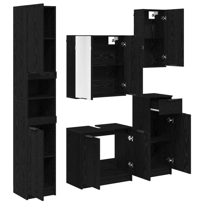 Set de mobilier pentru baie 5 pcs Stejar Negru Lemn compozit - WALTI WALTI