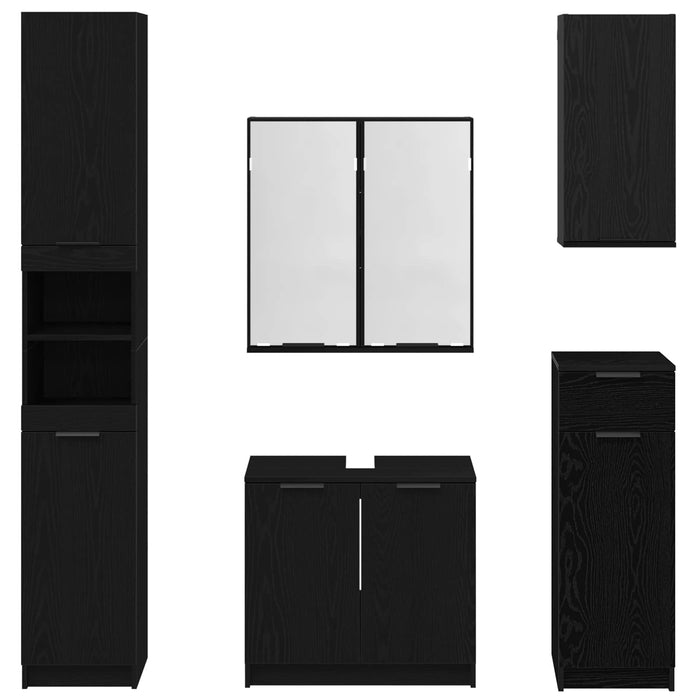 Set de mobilier pentru baie 5 pcs Stejar Negru Lemn compozit - WALTI WALTI