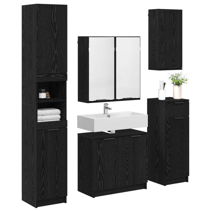 Set de mobilier pentru baie 5 pcs Stejar Negru Lemn compozit - WALTI WALTI