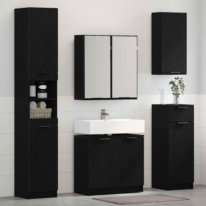Set dulap baie cu raft cu ușă 2 pcs Stejar Negru Lemn compozit - WALTI WALTI