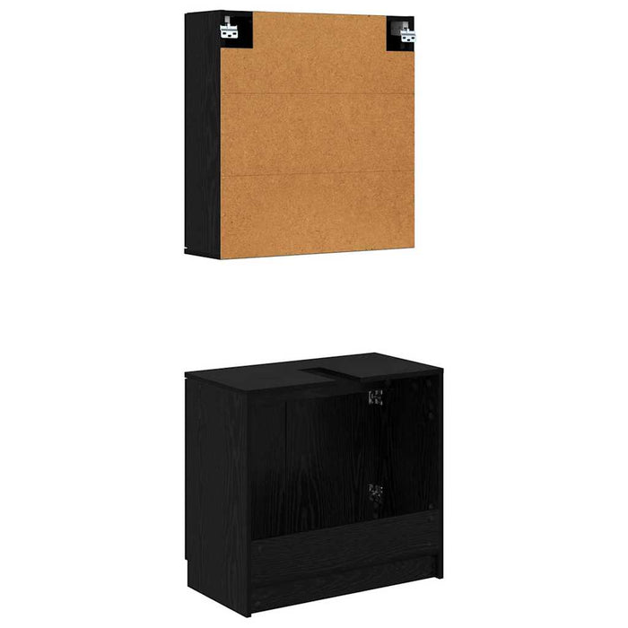 Set dulap baie cu raft cu ușă 2 pcs Stejar Negru Lemn compozit - WALTI WALTI