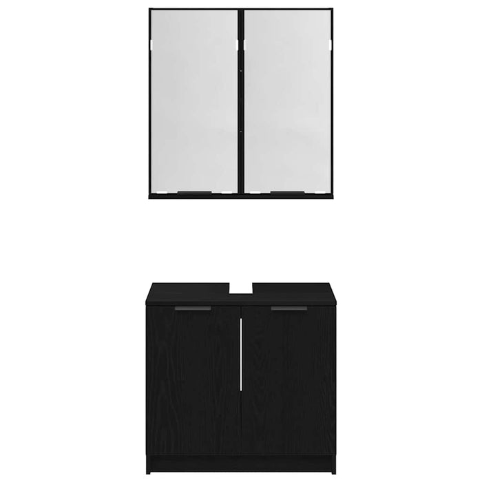 Set dulap baie cu raft cu ușă 2 pcs Stejar Negru Lemn compozit - WALTI WALTI