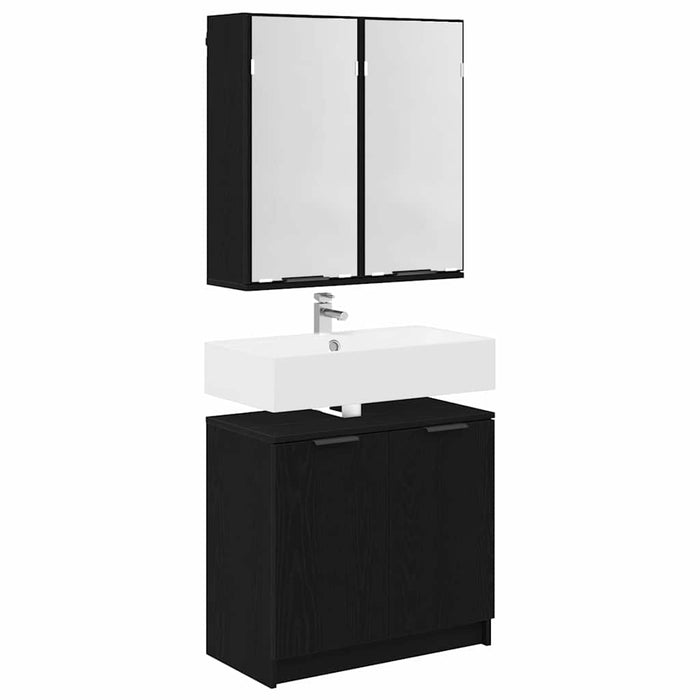 Set dulap baie cu raft cu ușă 2 pcs Stejar Negru Lemn compozit - WALTI WALTI