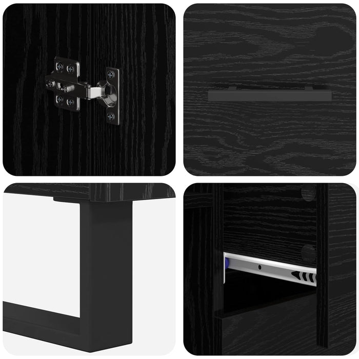Bufet cu sertar 2 pcs Stejar Negru Lemn Stratificat și Sticlă - WALTI WALTI
