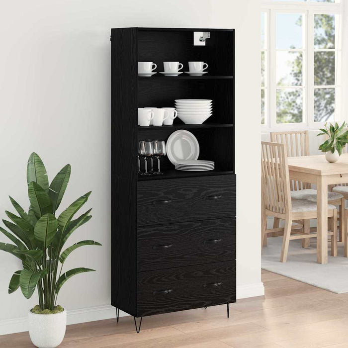 Bufet Pe perete cu sertar 2 pcs Stejar Negru Lemn compozit - WALTI WALTI