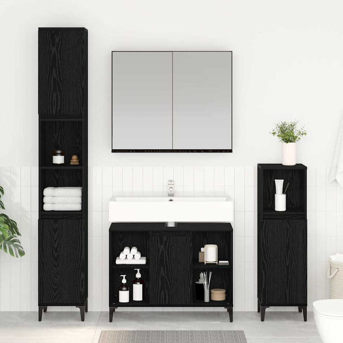 Set de mobilier pentru baie 3 pcs Stejar negru Lemn compozit - WALTI WALTI