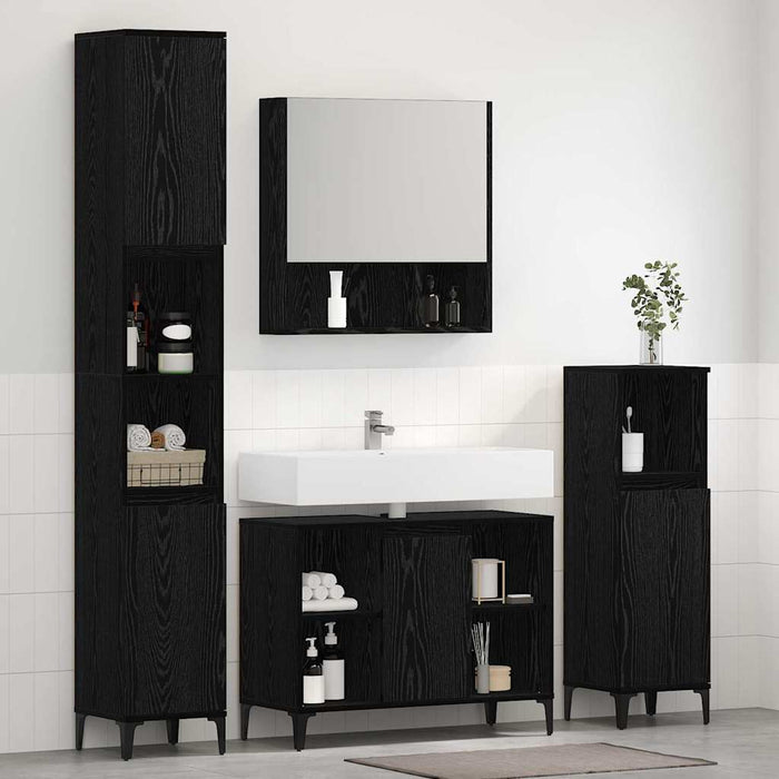 Set de mobilier pentru baie 3 pcs Stejar negru Lemn compozit - WALTI WALTI