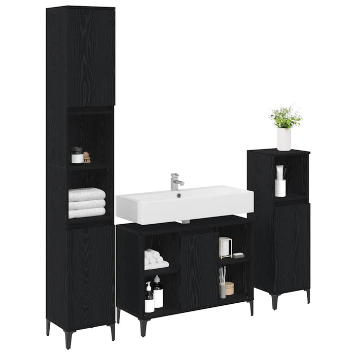 Set de mobilier pentru baie 3 pcs Stejar negru Lemn compozit - WALTI WALTI