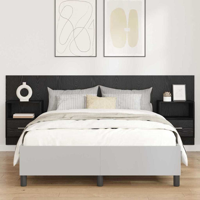 Tăblie cu Noptieră cu sertar 3 pcs Stejar Negru Lemn compozit - WALTI WALTI