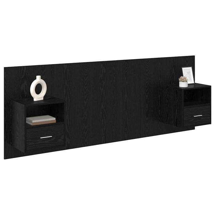Tăblie cu Noptieră cu sertar 3 pcs Stejar Negru Lemn compozit - WALTI WALTI