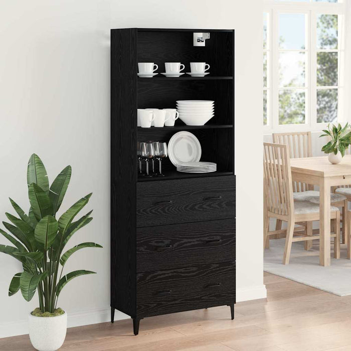 Bufet Pe perete cu sertar 2 pcs Stejar Negru Lemn compozit - WALTI WALTI