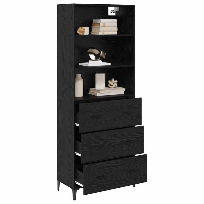 Bufet Pe perete cu sertar 2 pcs Stejar Negru Lemn compozit - WALTI WALTI