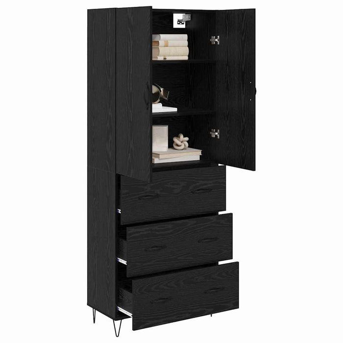 Bufet Pe perete cu sertar 2 pcs Stejar Negru Lemn compozit - WALTI WALTI