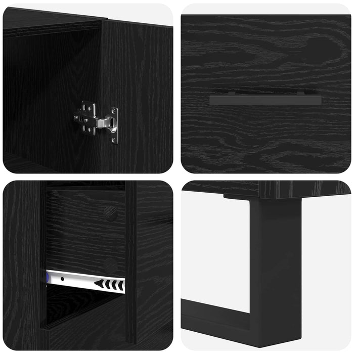 Bufet cu sertar 2 pcs Stejar Negru Lemn Stratificat și Sticlă - WALTI WALTI