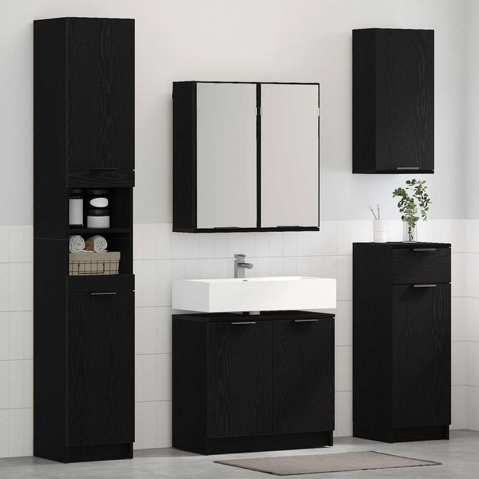 Set de mobilier pentru baie 4 pcs Stejar Negru Lemn compozit - WALTI WALTI