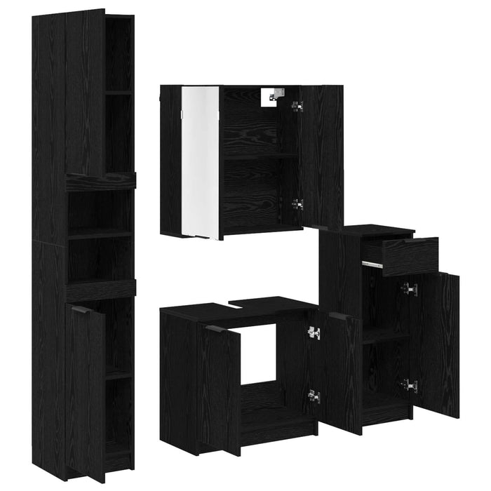 Set de mobilier pentru baie 4 pcs Stejar Negru Lemn compozit - WALTI WALTI