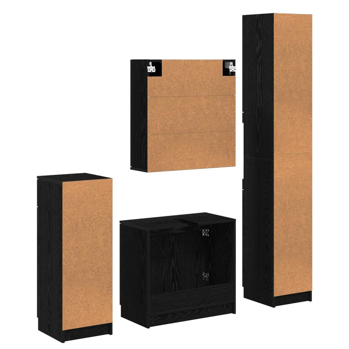Set de mobilier pentru baie 4 pcs Stejar Negru Lemn compozit - WALTI WALTI