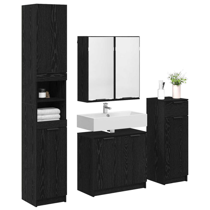 Set de mobilier pentru baie 4 pcs Stejar Negru Lemn compozit - WALTI WALTI