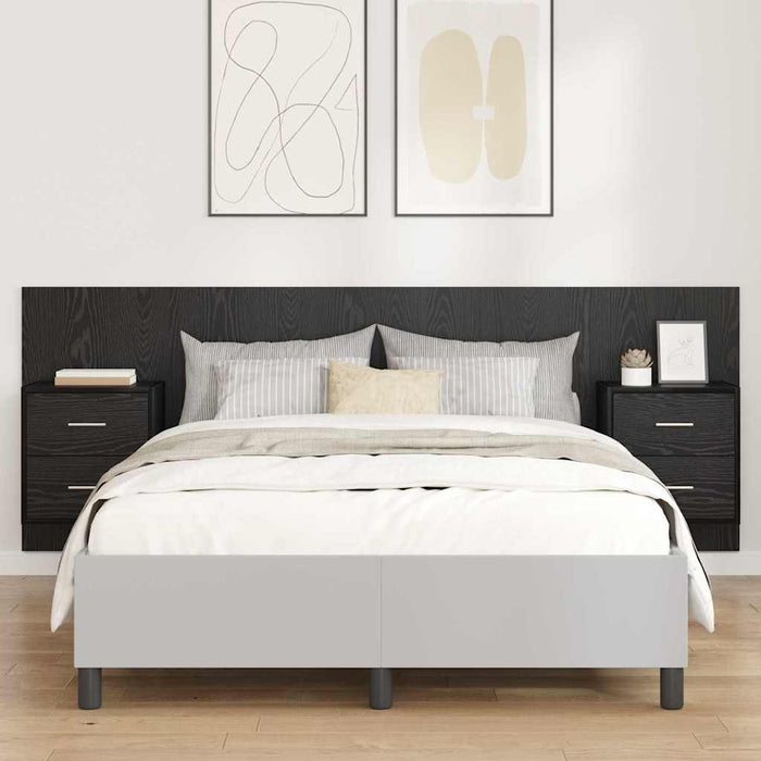 Tăblie cu Noptieră cu sertar 3 pcs Stejar Negru Lemn compozit - WALTI WALTI