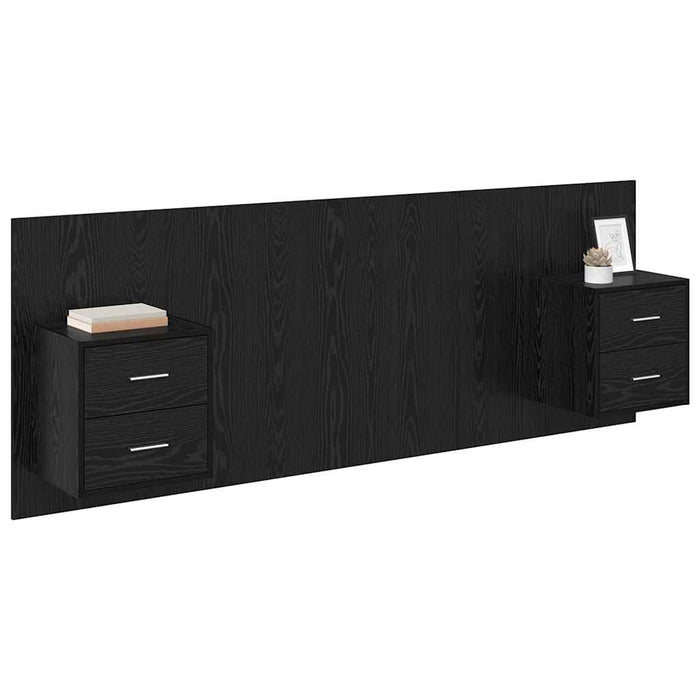 Tăblie cu Noptieră cu sertar 3 pcs Stejar Negru Lemn compozit - WALTI WALTI