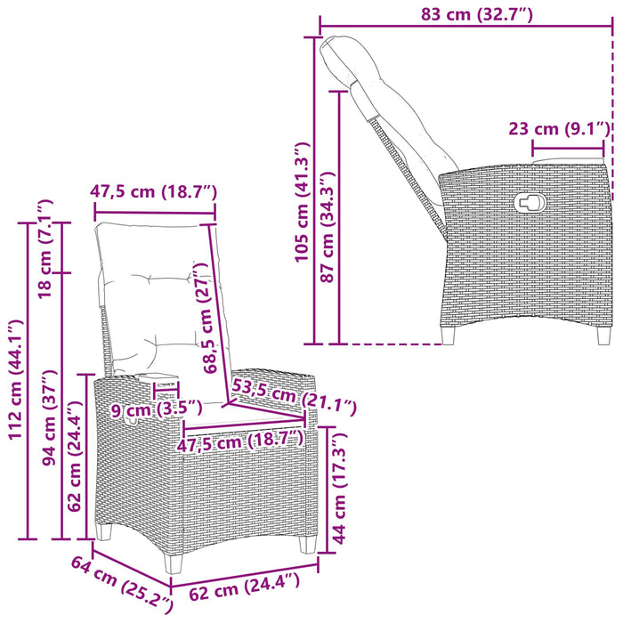 Scaun reclinabil cu placă pentru ceai Negru 62 x 64 x 112 cm - WALTI WALTI
