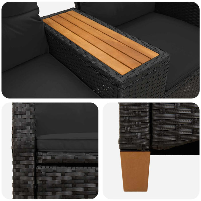 Bancă reclinabilă cu masă Negru 126 x 65 x 112 cm poliratan - WALTI WALTI