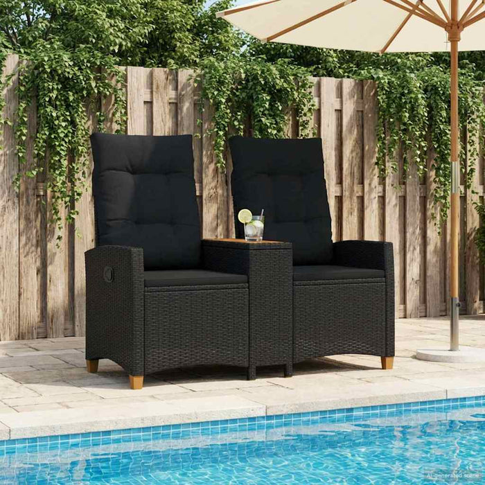 Bancă reclinabilă cu masă Negru 126 x 65 x 112 cm poliratan - WALTI WALTI