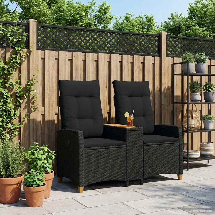 Bancă reclinabilă cu masă Negru 126 x 65 x 112 cm poliratan - WALTI WALTI