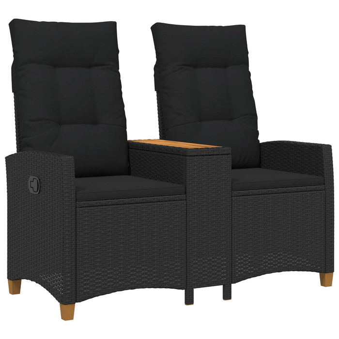 Bancă reclinabilă cu masă Negru 126 x 65 x 112 cm poliratan - WALTI WALTI