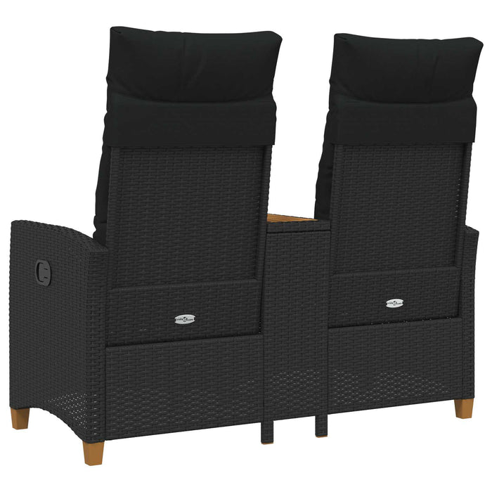 Bancă reclinabilă cu masă Negru 126 x 65 x 112 cm poliratan - WALTI WALTI
