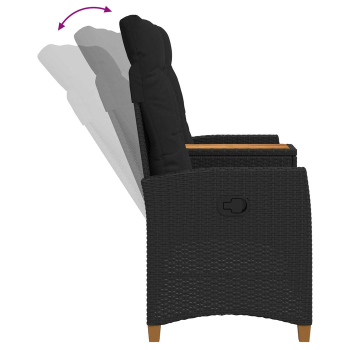 Bancă reclinabilă cu masă Negru 126 x 65 x 112 cm poliratan - WALTI WALTI