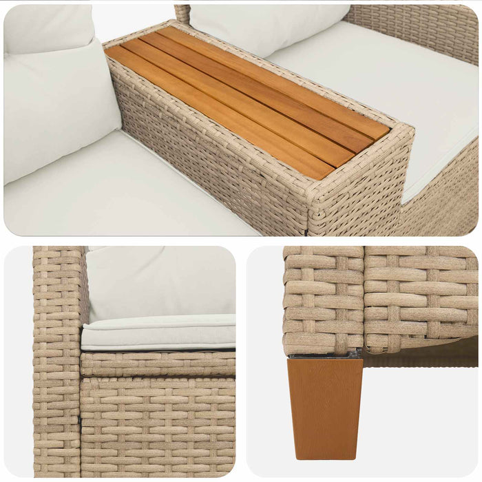 Bancă reclinabilă cu masă Bej și alb crem 126 x 65 x 112 cm - WALTI WALTI