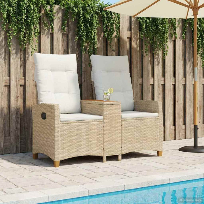 Bancă reclinabilă cu masă Bej și alb crem 126 x 65 x 112 cm - WALTI WALTI